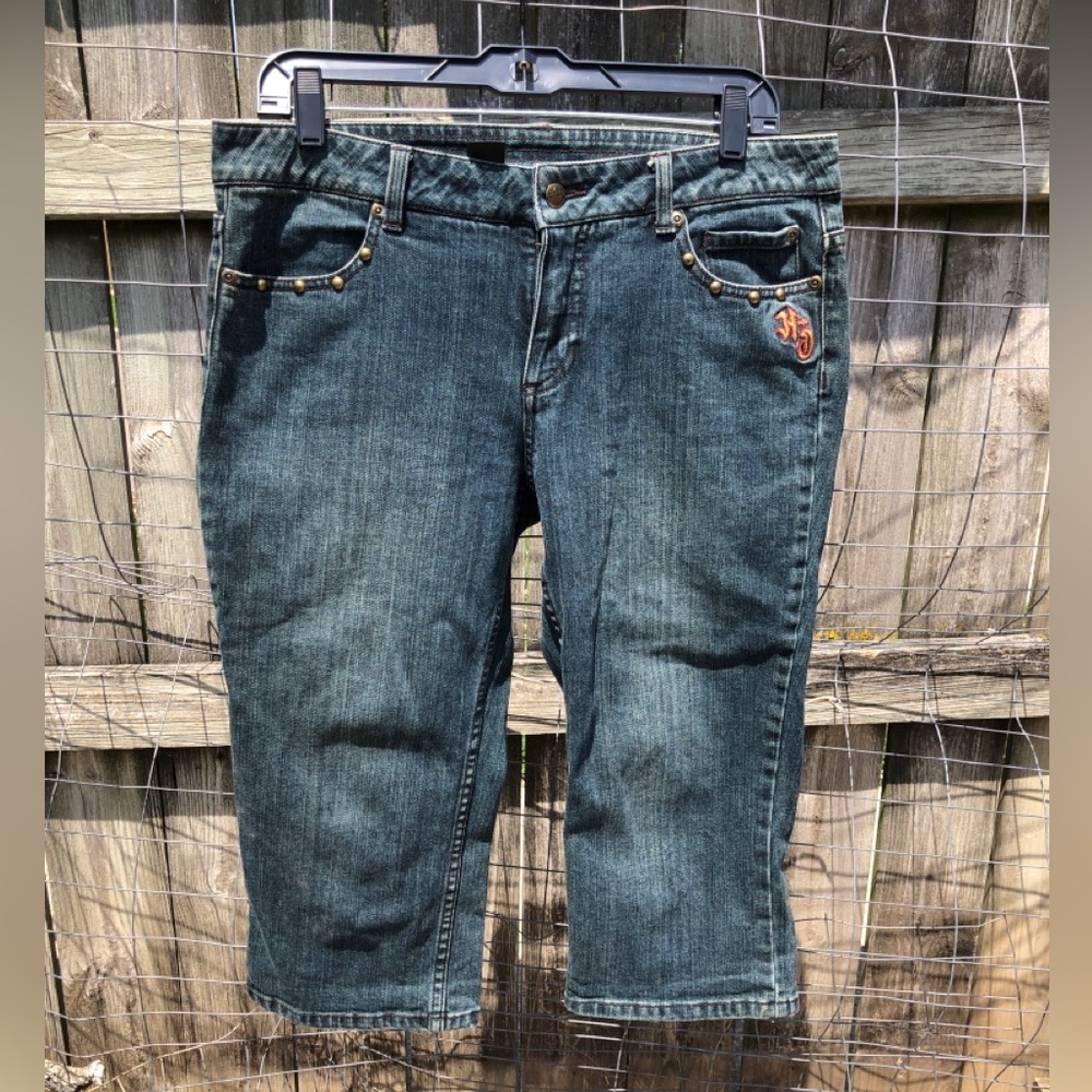 Harley-Davidson Dark Blue Denim Capris Jeans with Stud Accents